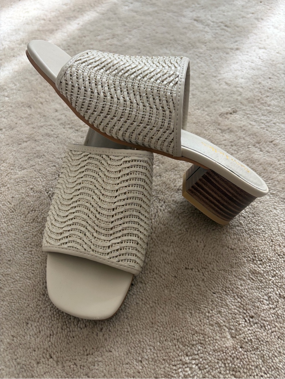 Seychelles Cream Woven Slide Mules with Stacked Heel